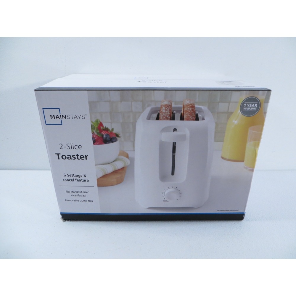 Mainstays 2-Slice Toaster 6 Shade Settings Removable Crumb Tray White NEW‎